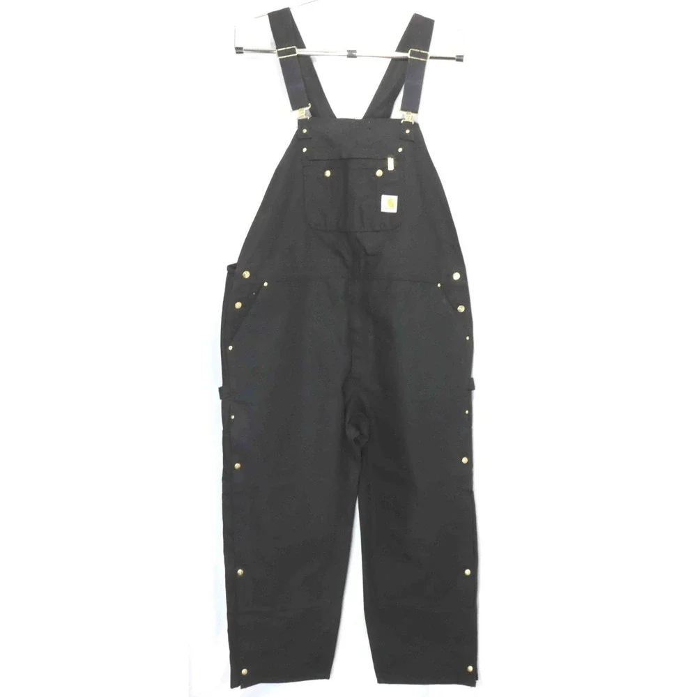NWT Carhartt Firm Duck Black Loose Fit Zip-to-Thigh Bib Overalls Mens 50 x 30